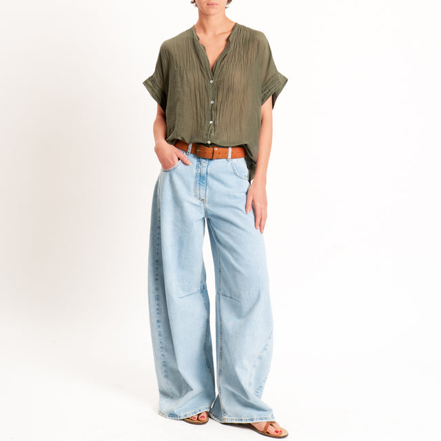 Motel-Camicia mussola misto seta - militare