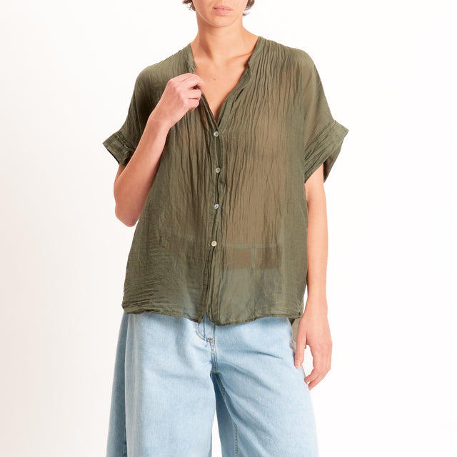 Motel-Camicia mussola misto seta - militare