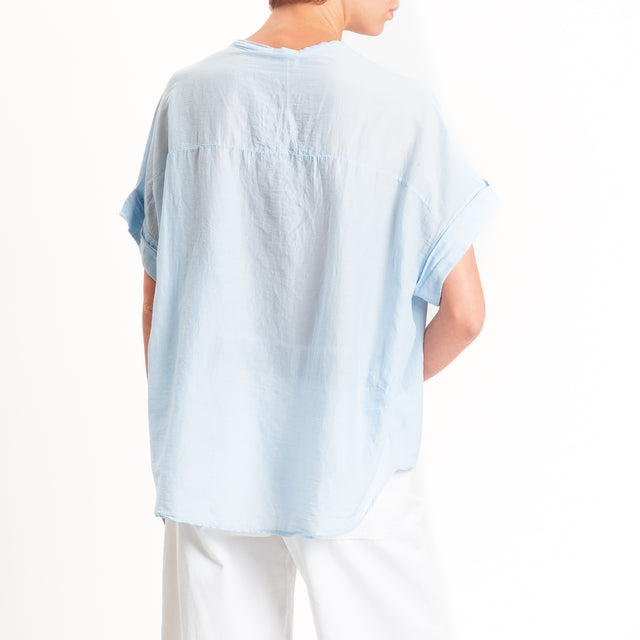 Motel-Camicia mussola misto seta - sky
