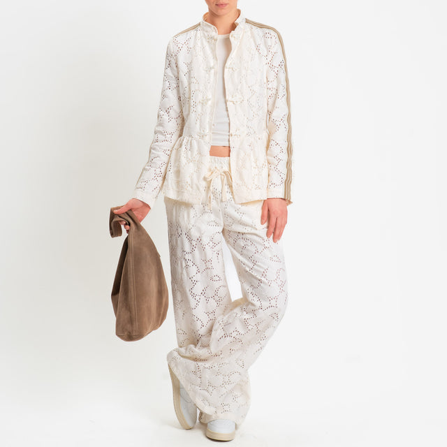 Motel-Pantalone traforata bande laterali con coulisse - burro/sabbia