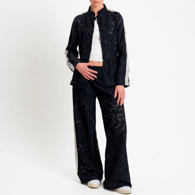 Motel-Pantalone traforata bande laterali con coulisse - nero/burro