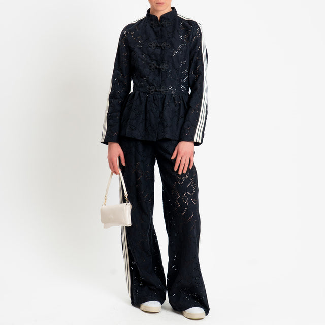 Motel-Pantalone traforata bande laterali con coulisse - nero/burro