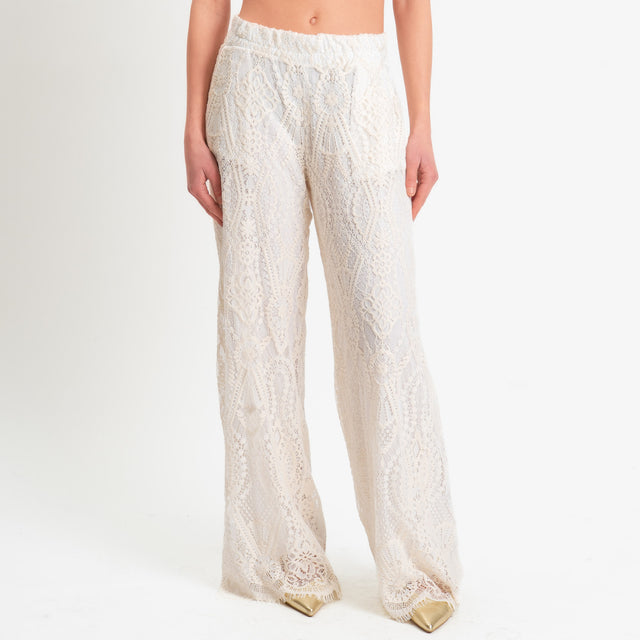 Motel-Pantalone in pizzo macramè elastico in vita - burro