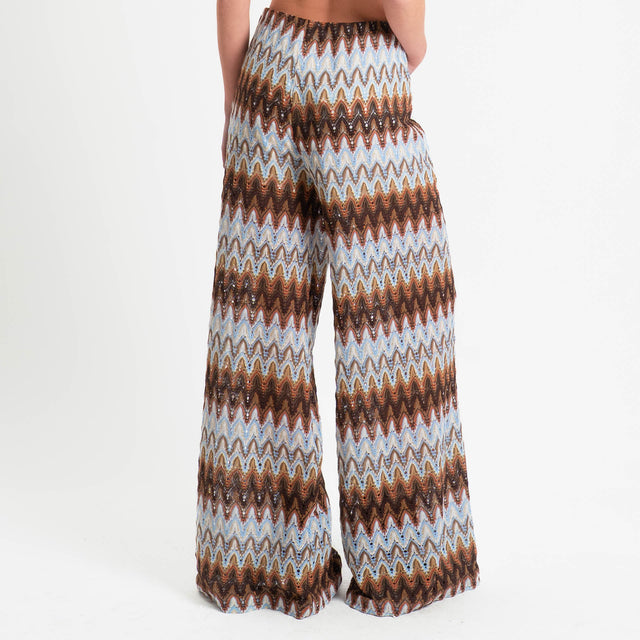 Motel-Pantaloni fantasia wavy pattern elastico - moro/celeste/burro