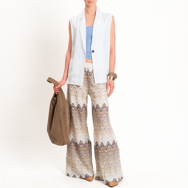 Motel-Pantalone wavy pattern elastico in vita - burro/azzurro/choco