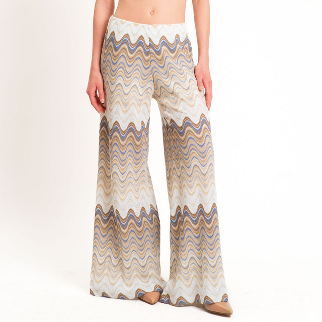 Motel-Pantalone wavy pattern elastico in vita - burro/azzurro/choco