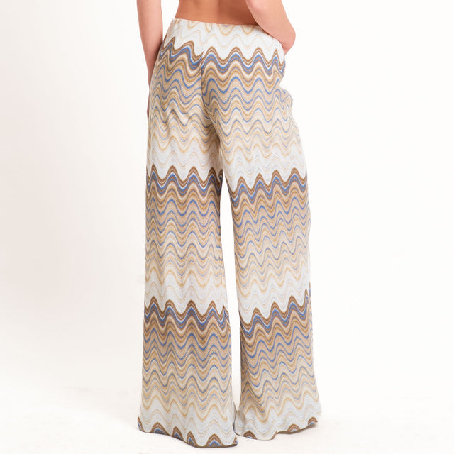 Motel-Pantalone wavy pattern elastico in vita - burro/azzurro/choco