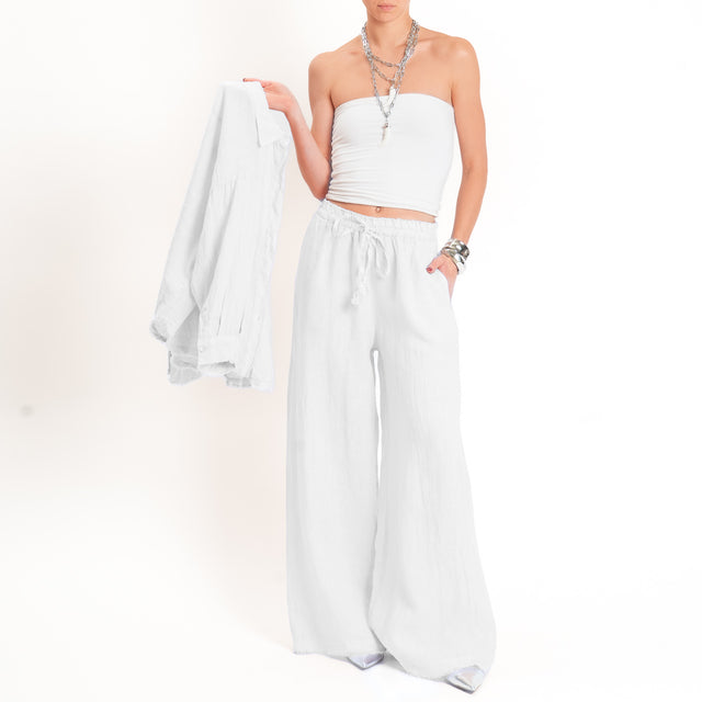 Motel-Pantalone 100% lino elastico con coulisse - panna