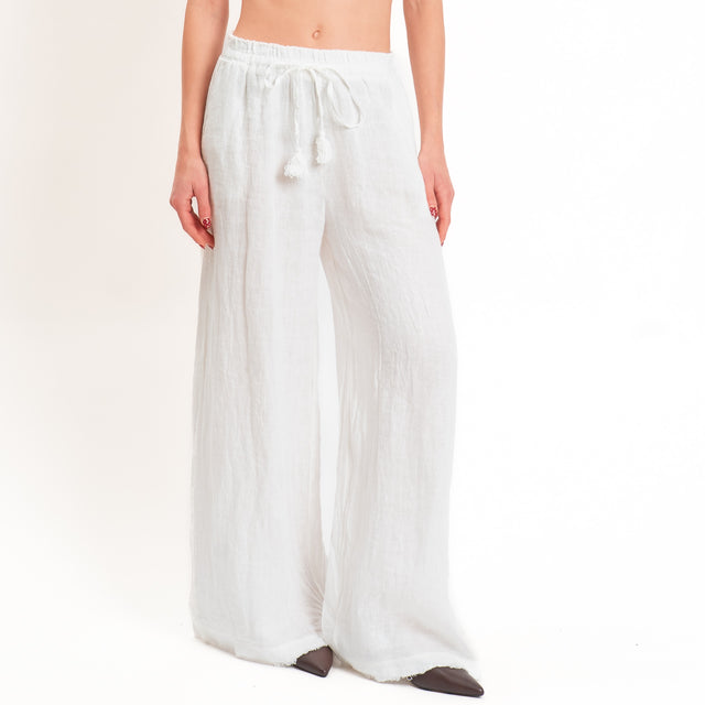 Motel-Pantalone 100% lino elastico con coulisse - panna