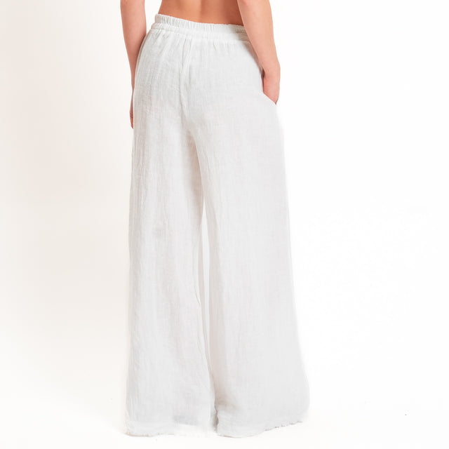 Motel-Pantalone 100% lino elastico con coulisse - panna