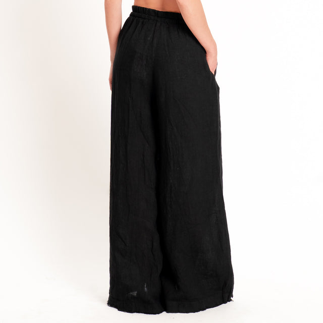 Motel-Pantalone 100% lino elastico con coulisse - nero