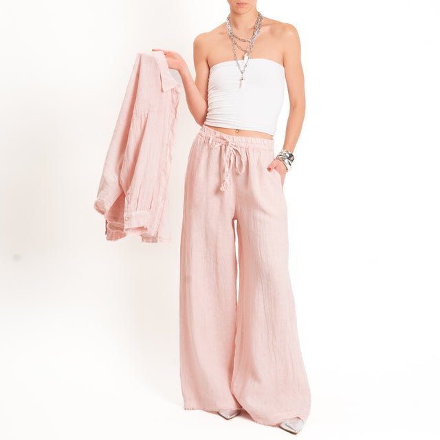 Motel-Pantalone 100% lino elastico con coulisse - cipria