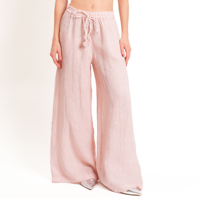 Motel-Pantalone 100% lino elastico con coulisse - cipria