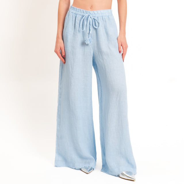 Motel-Pantalone 100% lino elastico con coulisse - sky