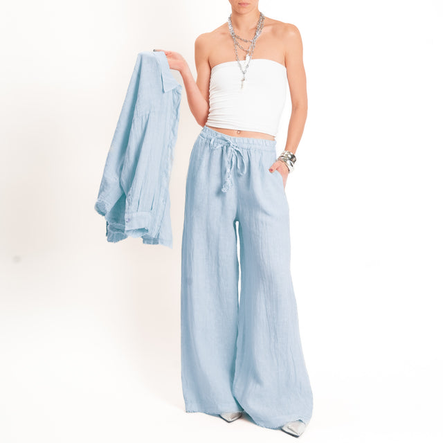 Motel-Pantalone 100% lino elastico con coulisse - sky