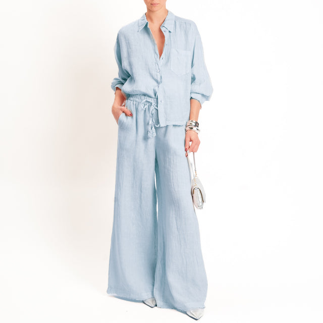 Motel-Camicia 100% lino bordi sfrangiati - sky