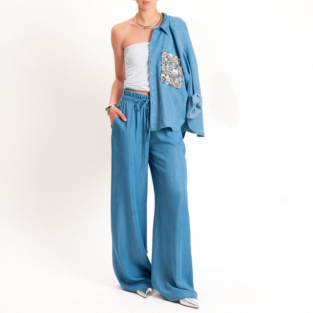 Motel-Pantalone chambray con coulisse - denim