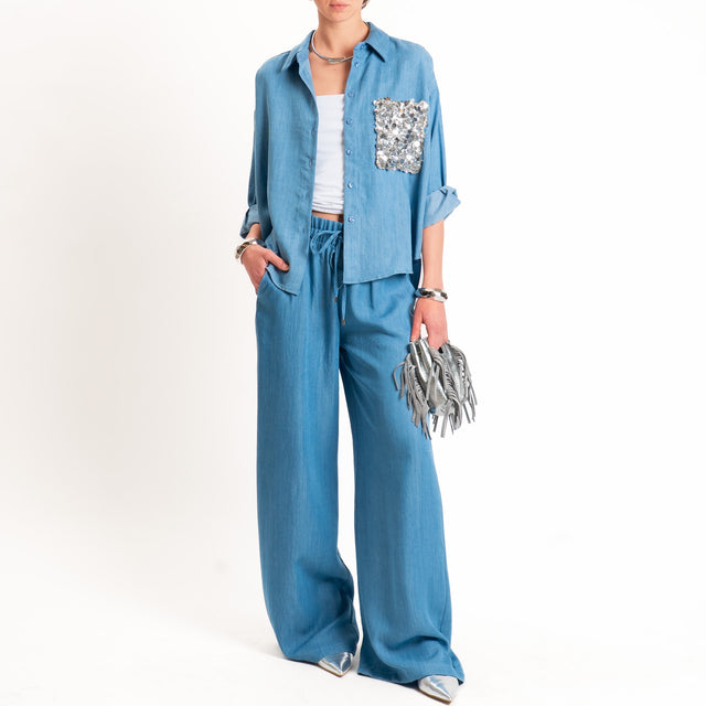 Motel-Pantalone chambray con coulisse - denim