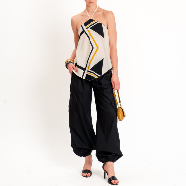 Motel-Pantalone cargo parachute con coulisse - nero
