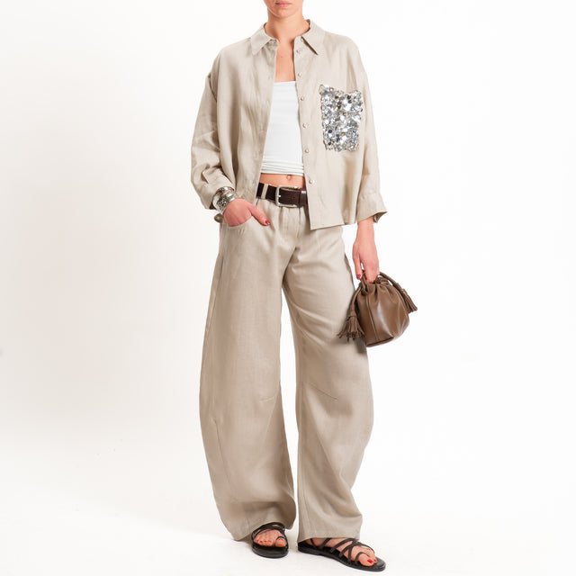 Motel-Pantalone 100 % lino barrel fit - beige