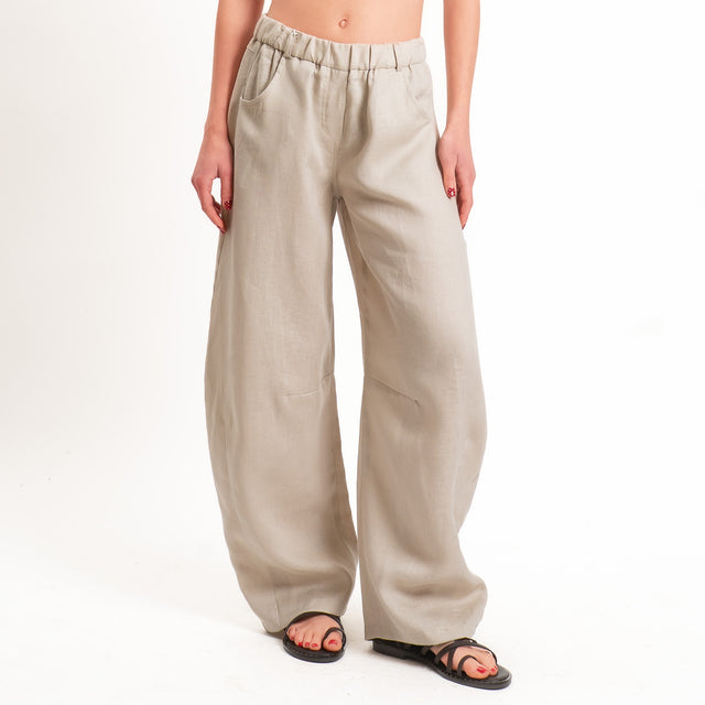 Motel-Pantalone 100 % lino barrel fit - beige