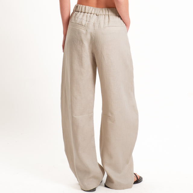 Motel-Pantalone 100 % lino barrel fit - beige