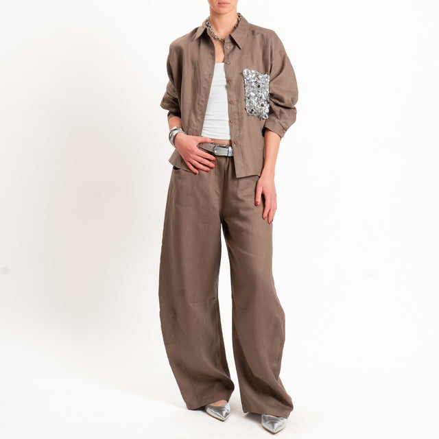 Motel-Pantalone 100 % lino barrel fit - moka