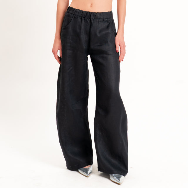 Motel-Pantalone 100 % lino barrel fit - nero
