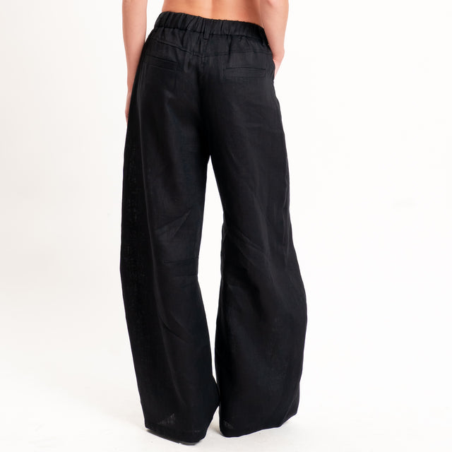 Motel-Pantalone 100 % lino barrel fit - nero