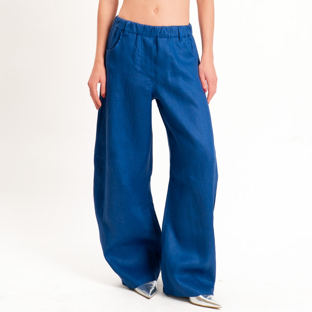 Motel-Pantalone 100 % lino barrel fit - indaco