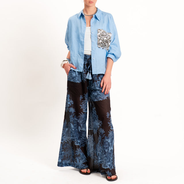 Motel-Pantalone mussola fantasia con coulisse - moro/jeans