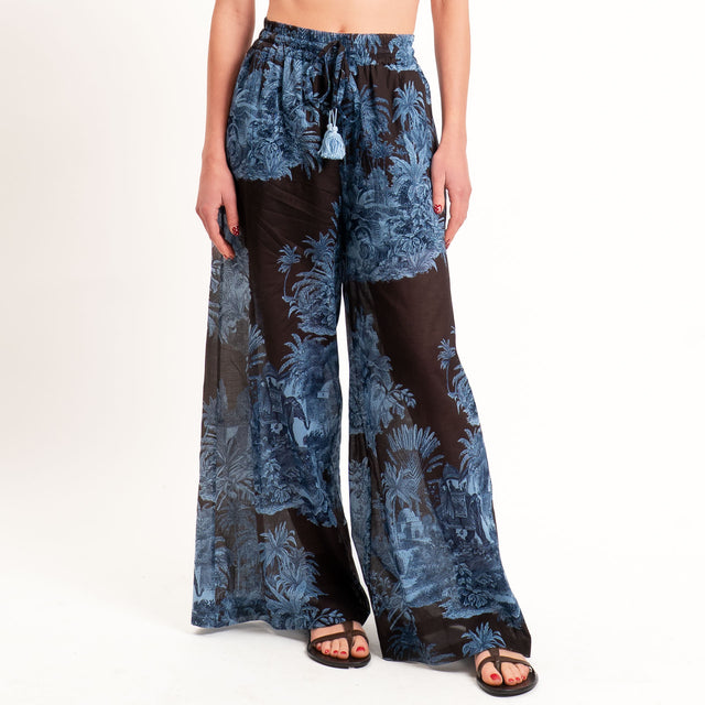 Motel-Pantalone mussola fantasia con coulisse - moro/jeans