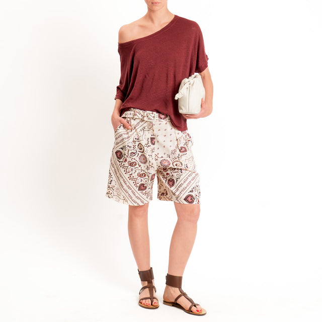 Motel-Shorts fantasia misto lino con cintura - burro/cherry/moro
