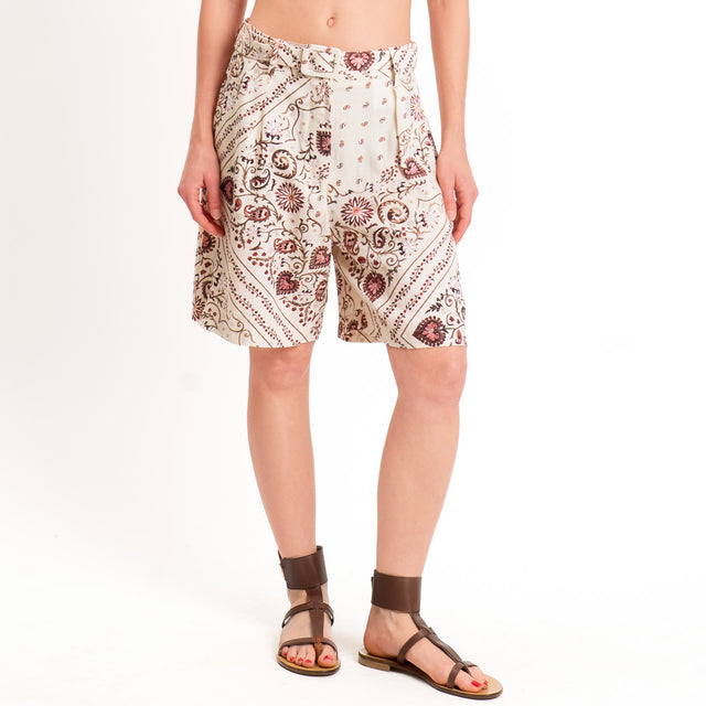 Motel-Shorts fantasia misto lino con cintura - burro/cherry/moro