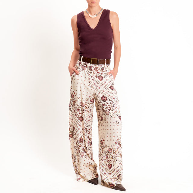Motel-Pantalone fantasia misto lino - burro/cherry/moro