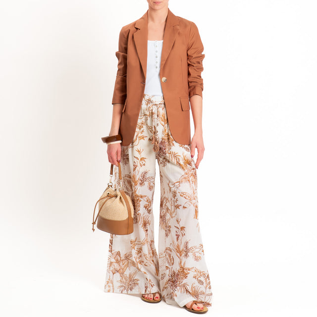 Motel-Pantalone mussola fantasia jungle con coulisse - caramello/burro