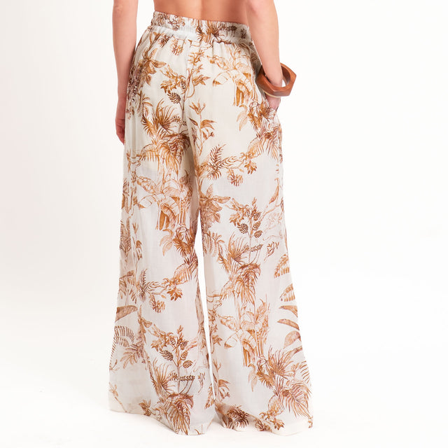 Motel-Pantalone mussola fantasia jungle con coulisse - caramello/burro