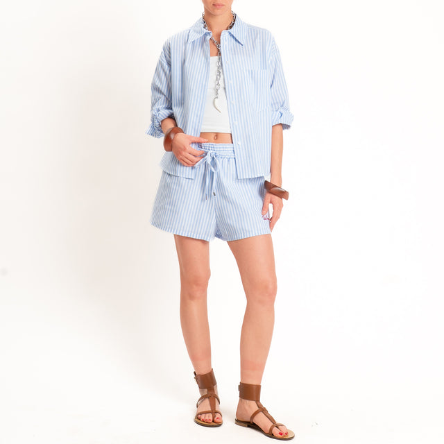 Motel-Shorts righe misto lino con coulisse - bianco/celeste