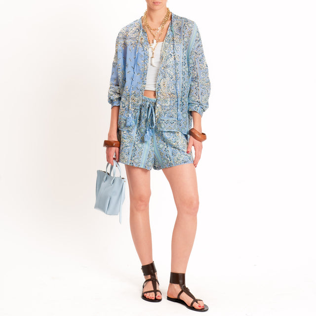 Motel-Shorts mussola fantasia bandana con coulisse - cielo/acqua/senape