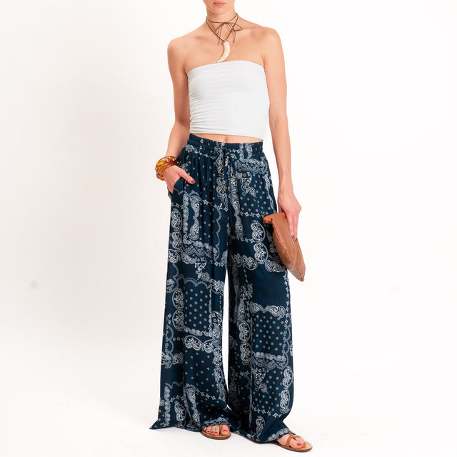 Motel-Pantalone fantasia bandana con coulisse - blu