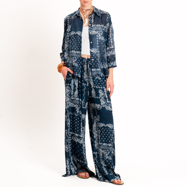 Motel-Pantalone fantasia bandana con coulisse - blu