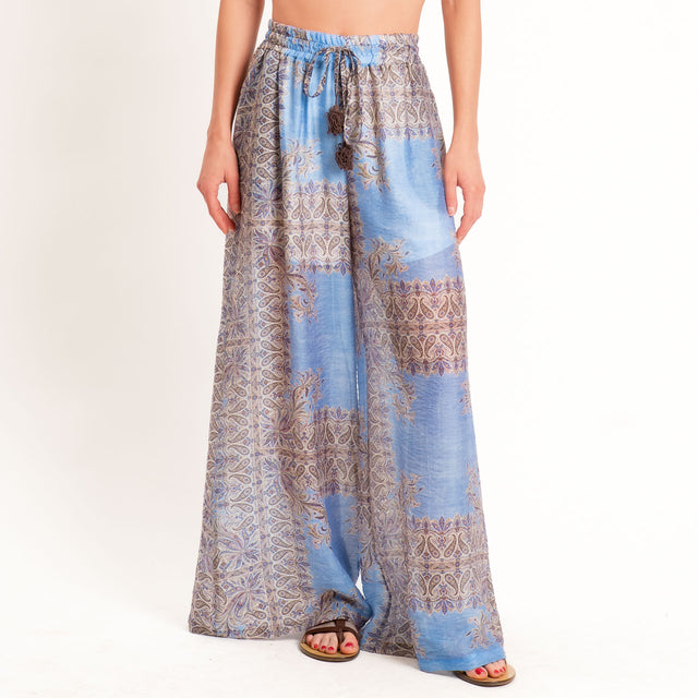 Motel-Pantalone mussola fantasia con coulisse - jeans/choco