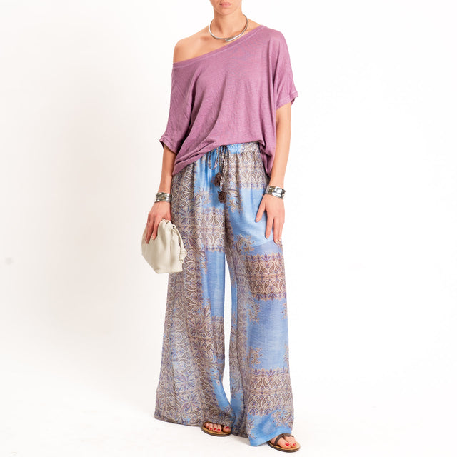 Motel-Pantalone mussola fantasia con coulisse - jeans/choco
