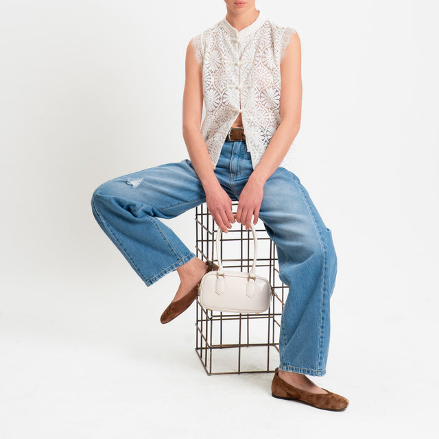 Motel-Camicia mandarin smanicata pizzo macramè - burro