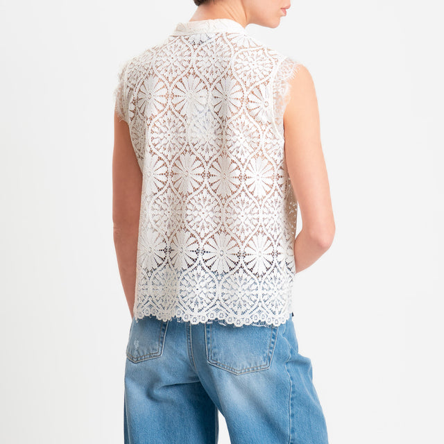 Motel-Camicia mandarin smanicata pizzo macramè - burro