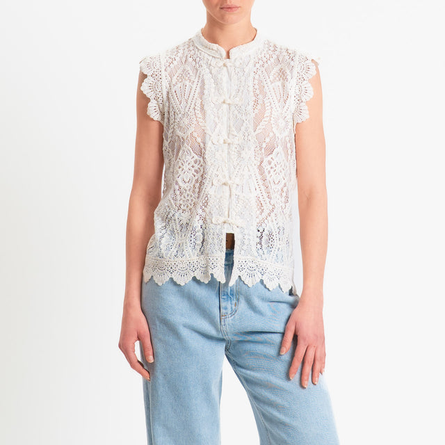 Motel-Camicia mandarin pizzo macramè - burro