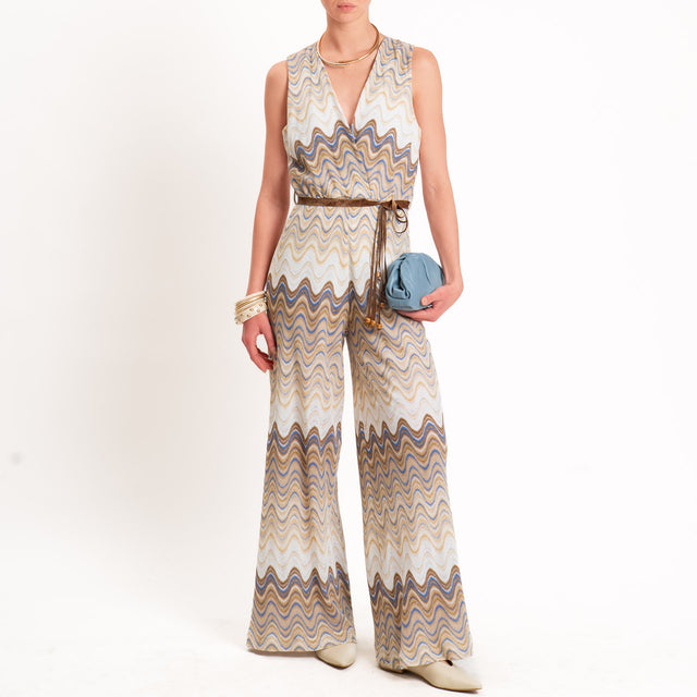 Motel-Tuta wavy pattern con cintura - burro/azzurro/choco