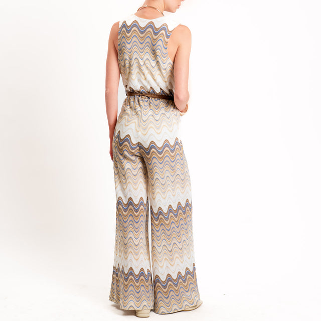 Motel-Tuta wavy pattern con cintura - burro/azzurro/choco