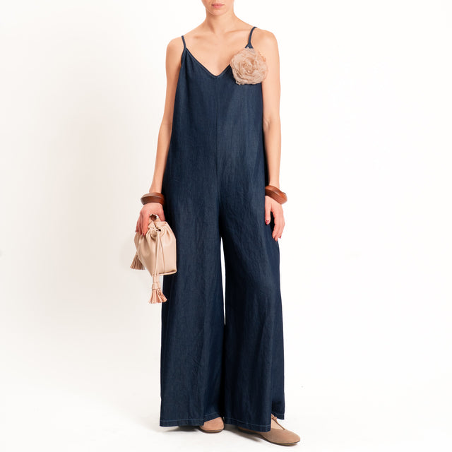 Motel-Tuta chambray con spilla a fiore - denim scuro