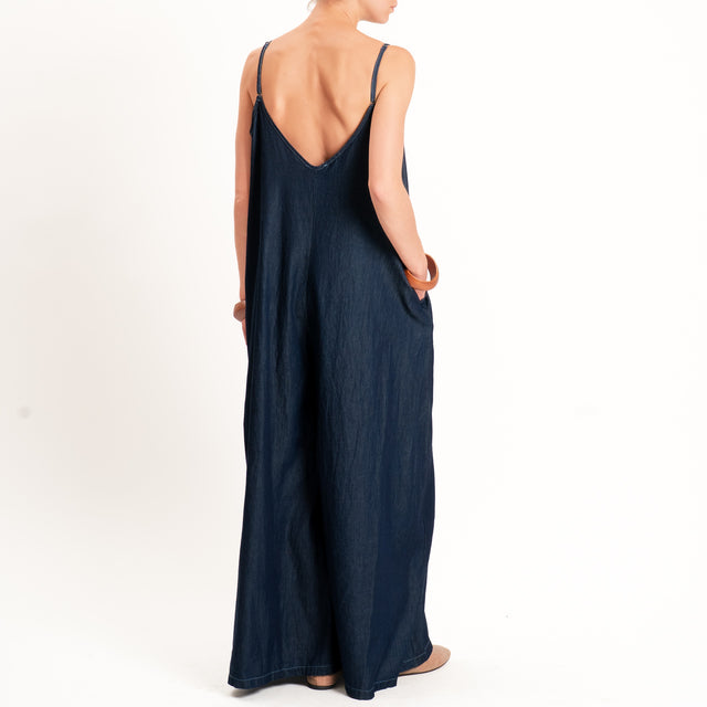 Motel-Tuta chambray con spilla a fiore - denim scuro